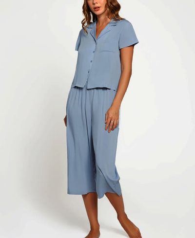 iCollection iCollection Short Sleeve Shirt & Wide-Leg Pants Pajama Set