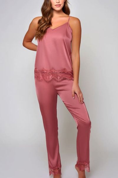 iCollection iCollection Stretch Satin Lace-Trim Pajama Set