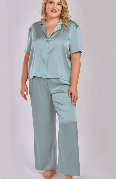 iCollection iCollection Stretch Satin Pajama Set with Button-Down Top