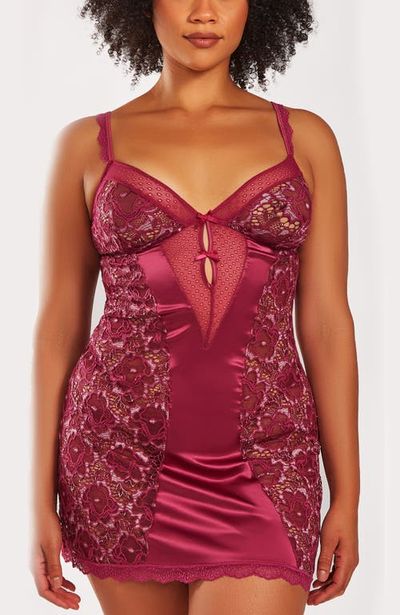 iCollection iCollection Two-Toned Lace & Satin Chemise Set