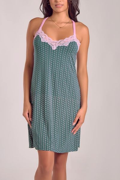 iCollection iCollection Viscose Stretch-Knit Sleep Dress with Lace Trim