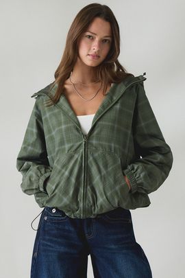 iets frans... iets frans. iets frans… Carter Check Full-Zip Waterproof Windbreaker Jacket in Green, Women's at Urban Outfitters