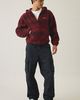iets frans... iets frans. iets frans… Stripe Hi Pile Fleece Hooded Jacket in Maroon, Men's at Urban Outfitters - 4