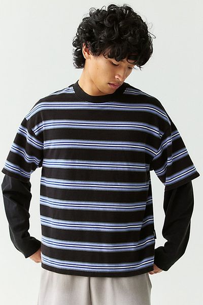 iets frans... iets frans. iets frans… Stripe Pattern Double Layer Tee in Khaki, Men's at Urban Outfitters