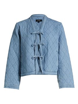 If Only Studio Women's Bow Quilted Denim Jacket