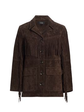 If Only Studio Women's Fringe Suede Button-Front Jacket