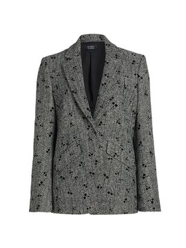 If Only Studio Women's The Shaped Herringbone Embroidered Wool-Blend Blazer