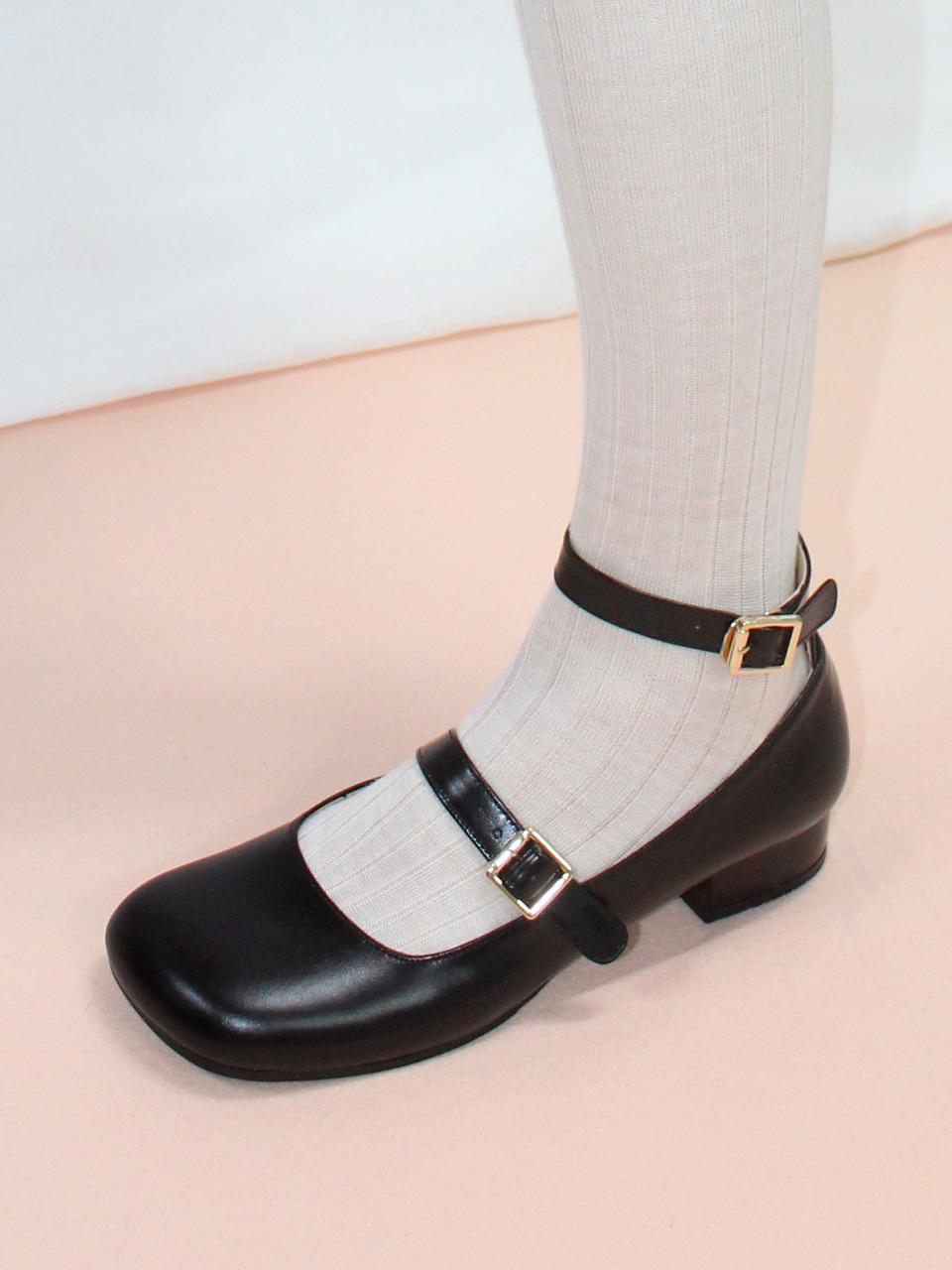 IGINOA WD Two Strap Mary Jane Flat_Black