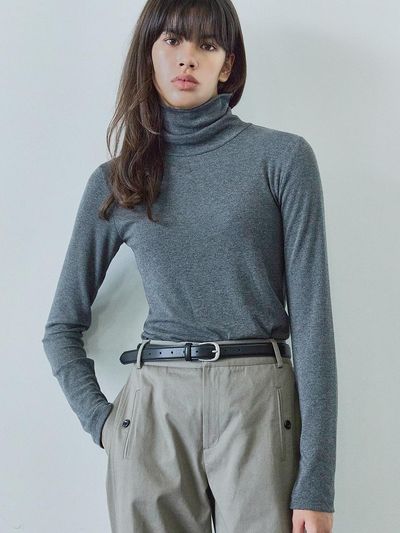 Ihr BUTTON DETAILED TURTLE NECK TOP / CHARCOAL