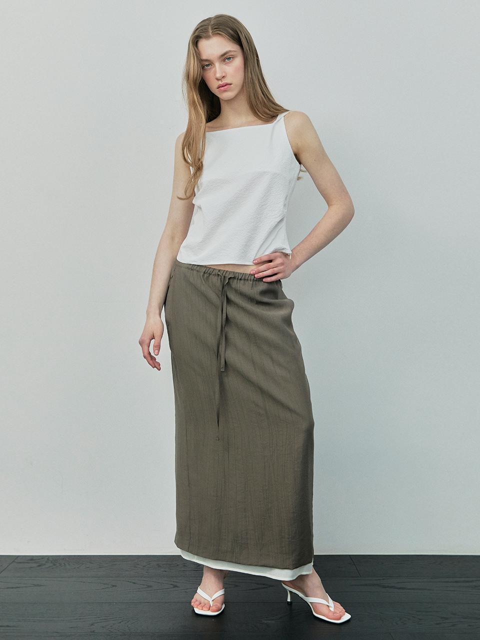 Ihr CRINKLED LAYERED SKIRT [MOCHA BROWN]