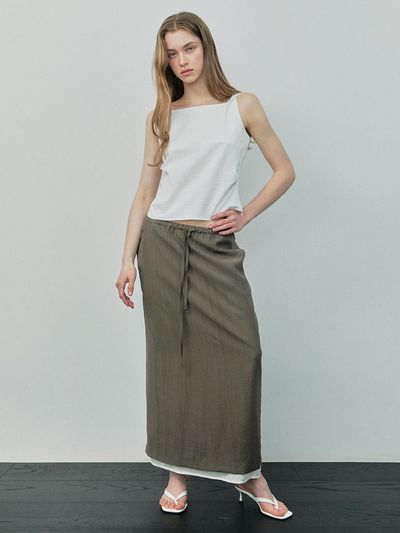 Ihr CRINKLED LAYERED SKIRT [MOCHA BROWN]