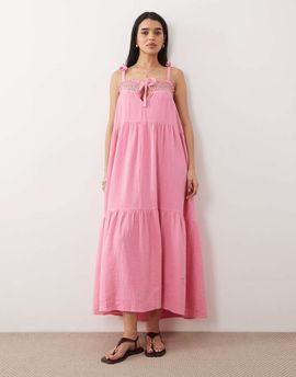 Iisla & Bird Iisla & Bird beach maxi dress with shirred detailing in pink