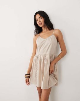 Iisla & Bird Iisla & Bird mini dress with picot trim in taupe-Neutral