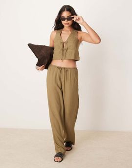 Iisla & Bird Iisla & Bird skinny waistband beach pants in olive green - part of a set