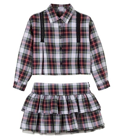 Il Gufo Il Gufo Checked ruffled cotton shirt and skirt set
