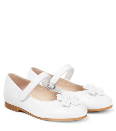 Il Gufo Il Gufo Floral-appliqué leather Mary Jane flats