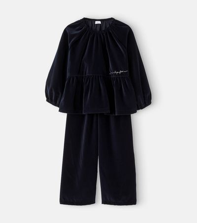 Il Gufo Il Gufo Velvet top and pants set