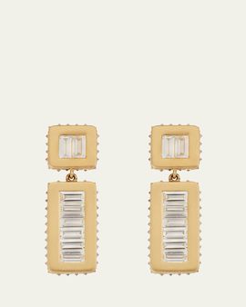 ILEANA MAKRI 18K Yellow Gold Inverted Oblong Tile Earrings with Baguette Diamonds