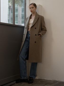 ILOIL classic wool double coat - melange khaki