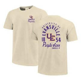 IMAGE ONE IMAGE ONE Men's Cream Evansville Purple Aces Comfort Colors Mascot Overlay T-Shirt 