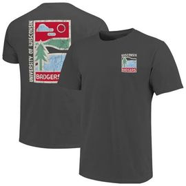 IMAGE ONE IMAGE ONE Men's Graphite Wisconsin Badgers Comfort Colors Minimal Vista Distressed Graphics T-Shirt 