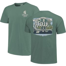 IMAGE ONE IMAGE ONE Women's Green Michigan State Spartans Comfort Colors Campus Scene Drawing Script T-Shirt 