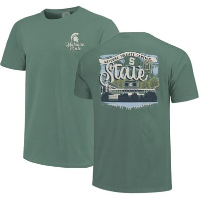 IMAGE ONE IMAGE ONE Women's Green Michigan State Spartans Comfort Colors Campus Scene Drawing Script T-Shirt 