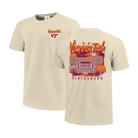 IMAGE ONE Men's Image One Natural Virginia Tech Hokies Comfort Colors Hand-Drawn Campus Stack T-Shirt 