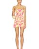 Indah Indah Abigail Printed Pinch Front Bandeau Bubble Ruffle Mini Dress With Scarf - 1