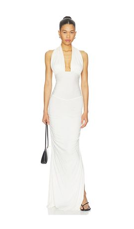 Indah Indah Amanda Solid Halter Maxi Dress