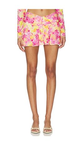 Indah Indah Leo Printed Crossover Gathered Band Mini Skirt
