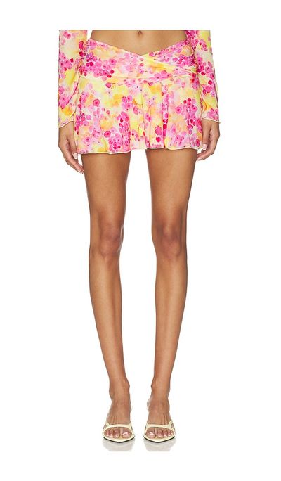 Indah Indah Leo Printed Crossover Gathered Band Mini Skirt
