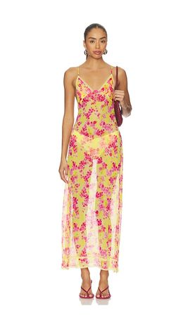 Indah Indah Priscilla Printed Lace Trim Triangle Bust Slip Dress