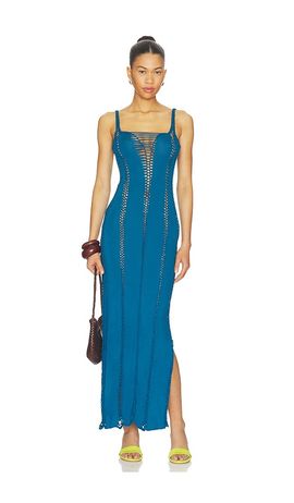 Indah Indah Soren Solid Maxi Slash Dress With Macrame Trim