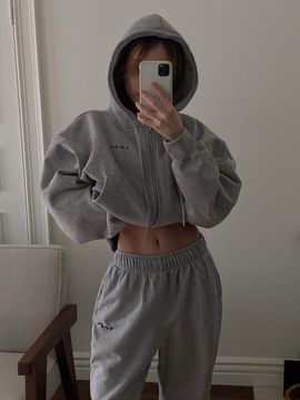 INJIACTIVE Active Crop Hoody Zip-Up Grey