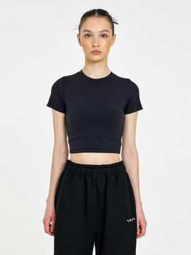 INJIACTIVE Classic Crew Neck Crop Tee_ Modern Black
