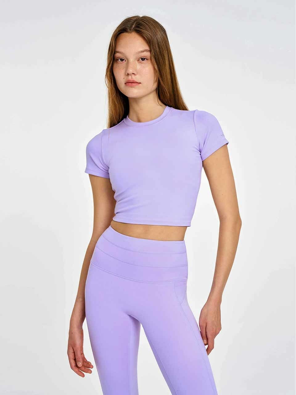 INJIACTIVE Classic Crew Neck Crop Tee_ Purple