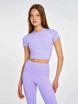 INJIACTIVE Classic Crew Neck Crop Tee_ Purple