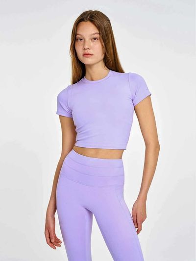 INJIACTIVE Classic Crew Neck Crop Tee_ Purple