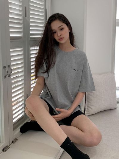 INJIACTIVE Cotton Oversized T-Shirt Gray