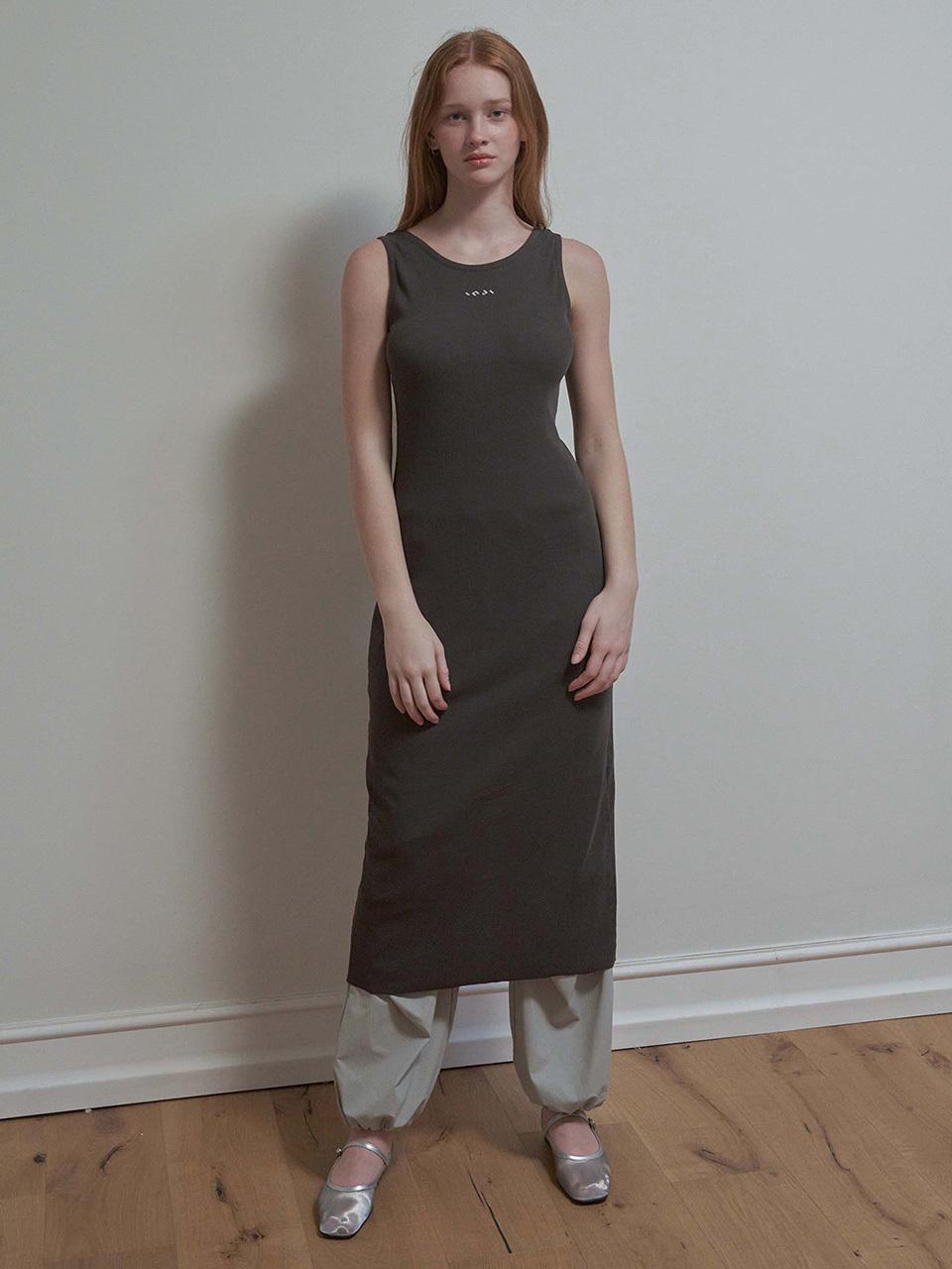 INJIACTIVE Ribbed Layered Wrapped Dress Charcoal