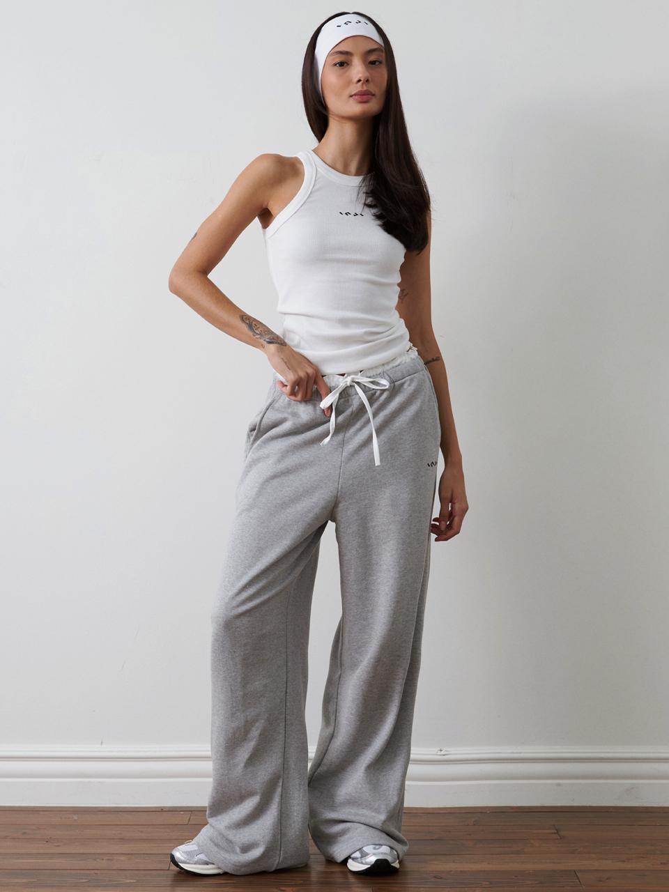 INJIACTIVE Satin Layered Sweat Pants_Gray