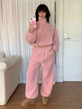 INJIACTIVE Sherpa Reversible Relaxed Fit Sweatpants [Baby Pink]