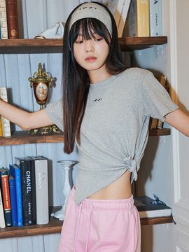 INJIACTIVE Side Slit Tied T-Shirt_Grey