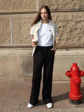 INJIACTIVE Strap Pintuck Sensual Pants [Black]