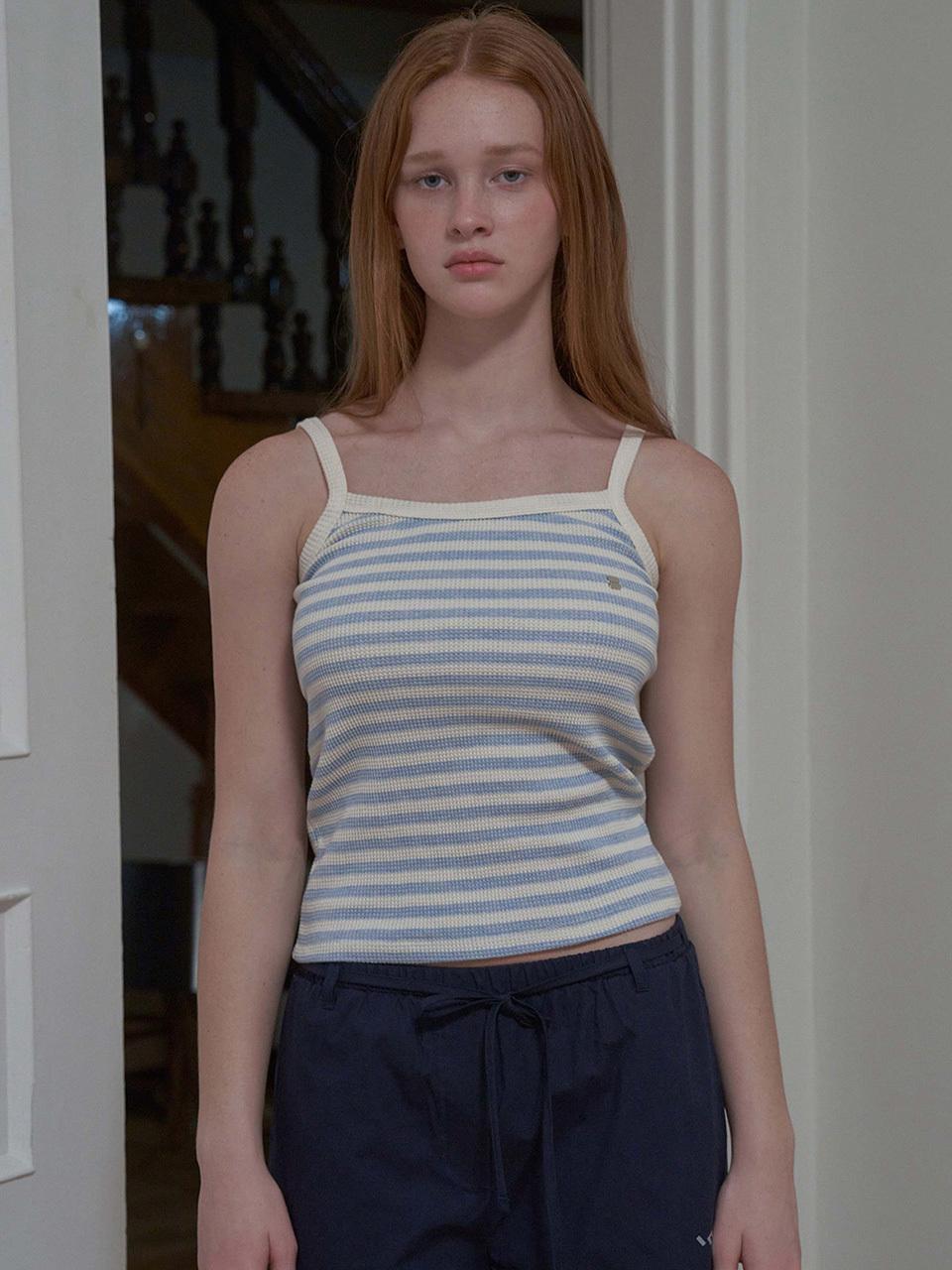 INJIACTIVE striped waffle sleeveless light blue