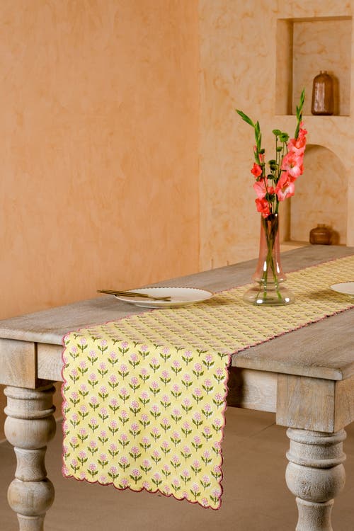 Inner Child Inner Child Mona Scallop Embroidered Blockprint Tablerunner
