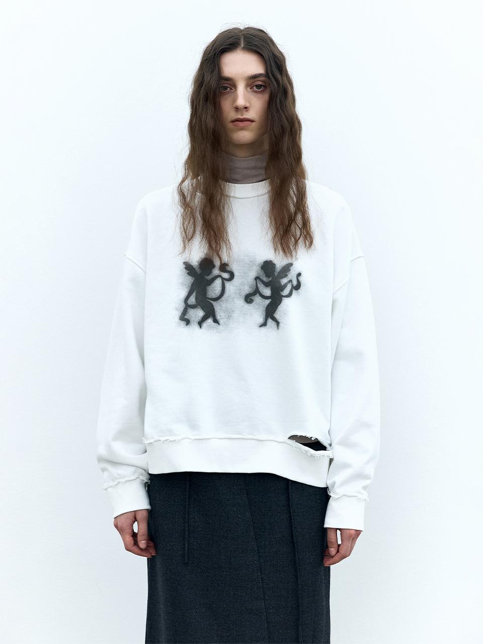 INSILENCE WOMEN Angel Graphic Cut-Out Sweatshirt WHITE