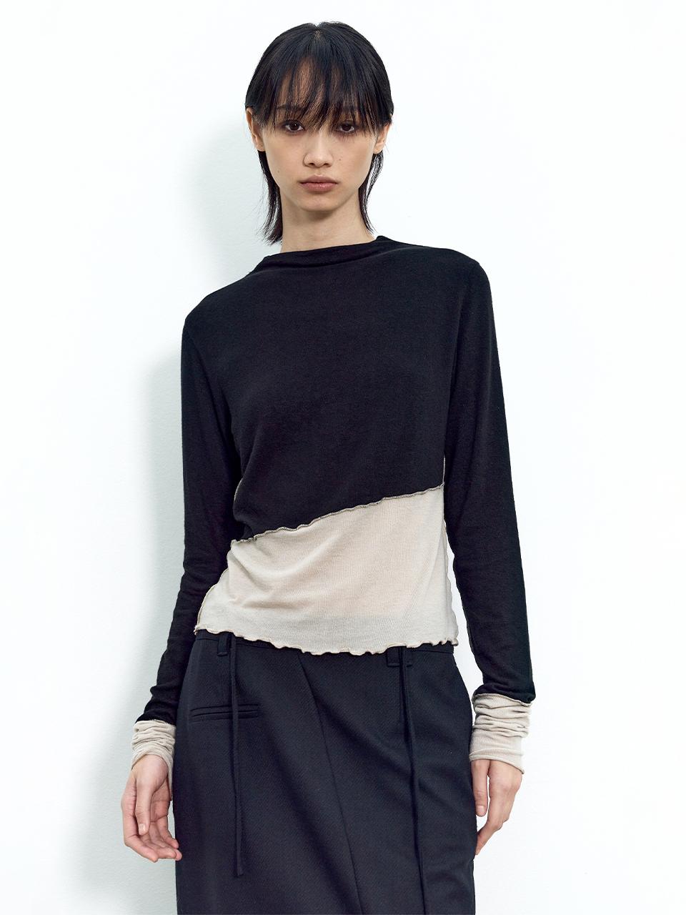 INSILENCE WOMEN Color block wool long sleeve BLACK