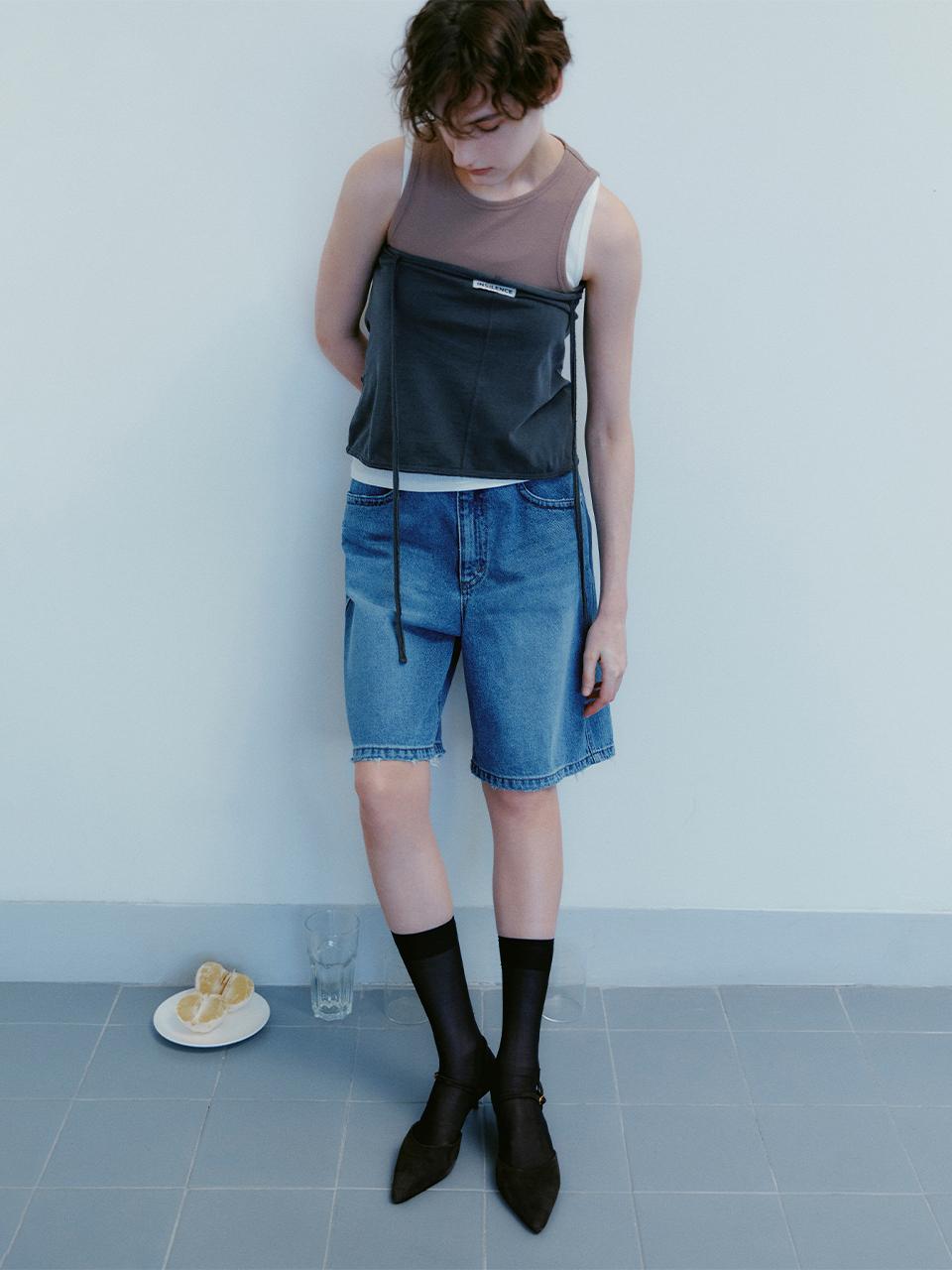 INSILENCE WOMEN Wide Bermuda Denim Pants_Blue